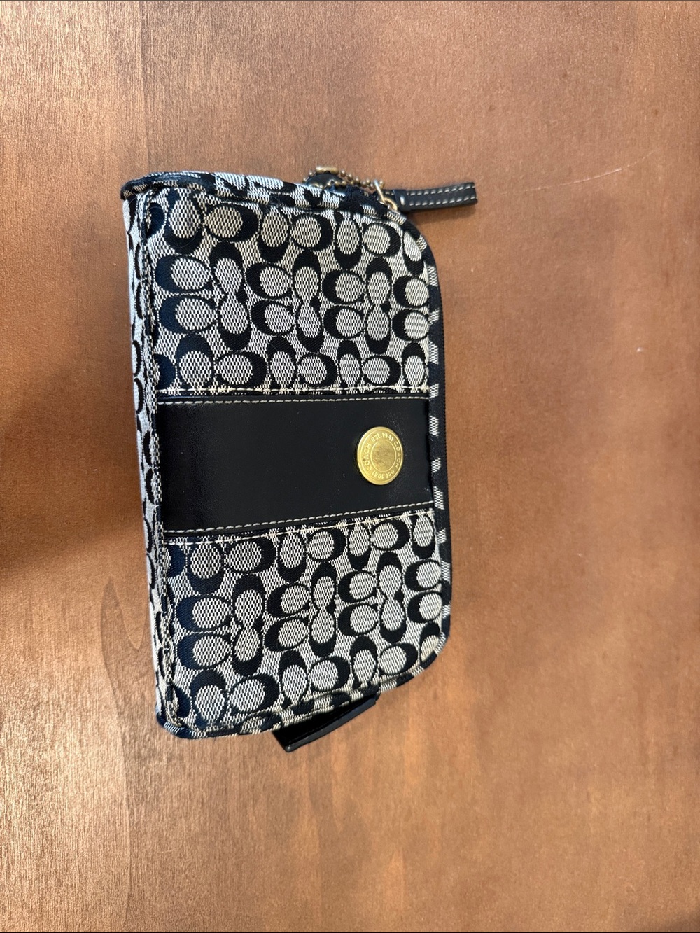 Coach Black and grey monogram Signature pouch vintage